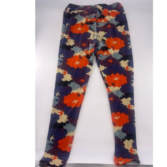 Lularoe Leggings Womens Tall and Curvy 12-18 Black Purple Blue Stretchy Birds - Picture 1 of 8